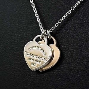 Tiffany Return to Tiffany Double Heart Pendant Necklace Silver Motif